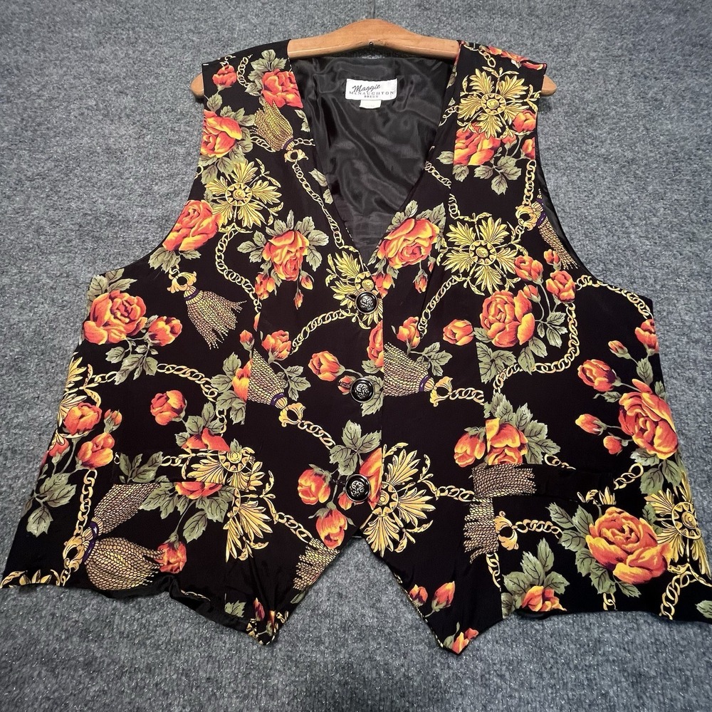 Vintage Maggie McNaughton Floral Vest  20W V-Neck USA Made Retro 90's Granny